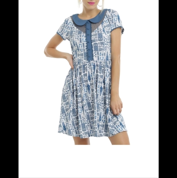 Doctor Who Dr. Who TARDIS Print Peter Pan Collar Dress Blue White Womens Size S - Picture 4 of 8